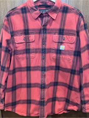 Carhartt Red and Black Plaid Button-Down Work Shirt